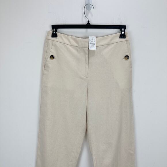 J.Crew Sailor Pant Linen Cotton Elastic Back Cream Beige Straight Ankle US 8 NWT - Picture 4 of 11